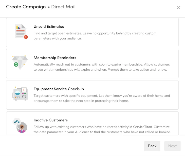 Setting up Plumbing Postcard campaigns in ServiceTitan