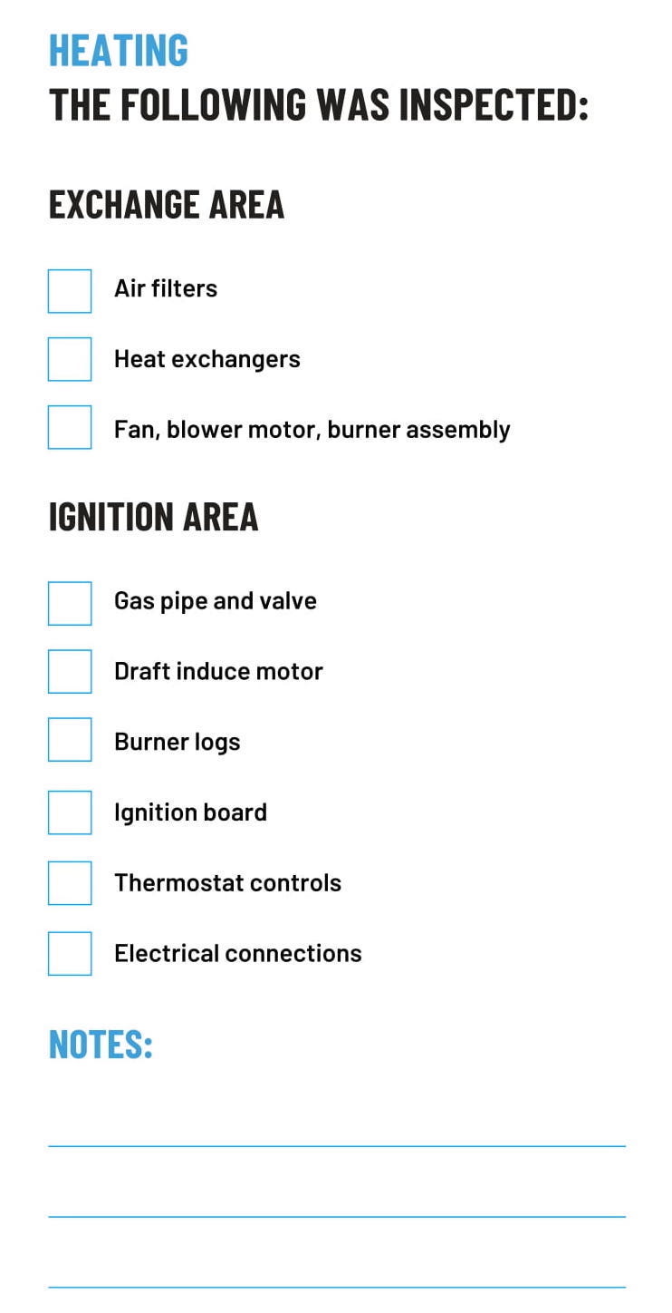 HVAC Inspection Checklist: Heating Exchange Area and Ignition Area