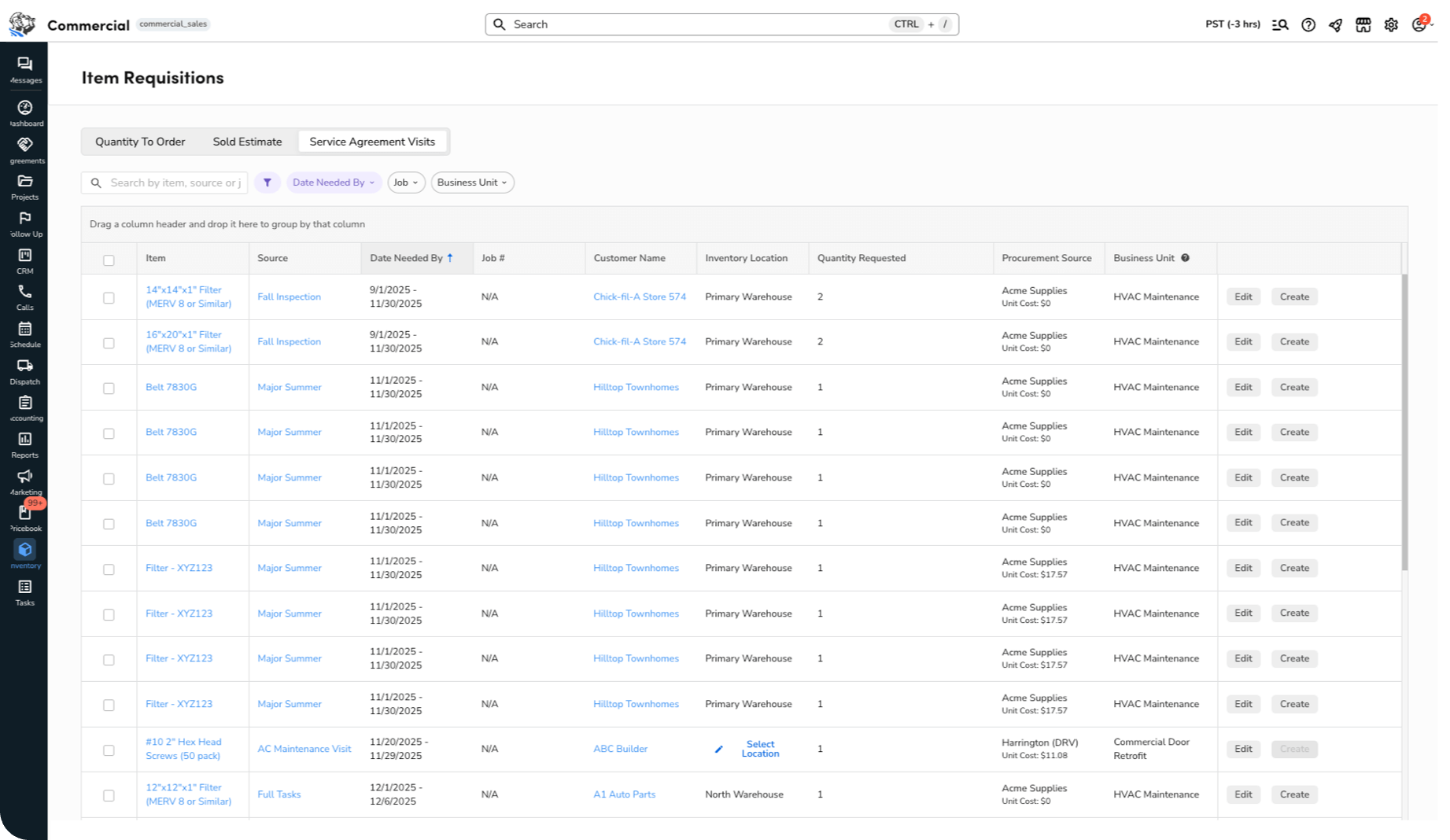 ServiceTitan's CRM: Item Requisitions