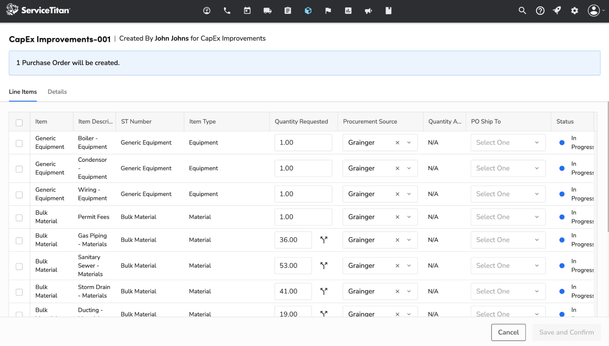 Purchase Order: CapEx Improvements