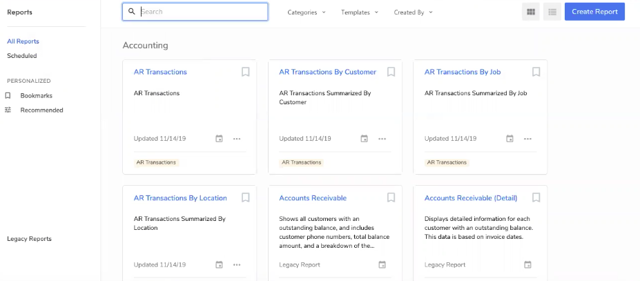 Accounting reports available in ServiceTitan