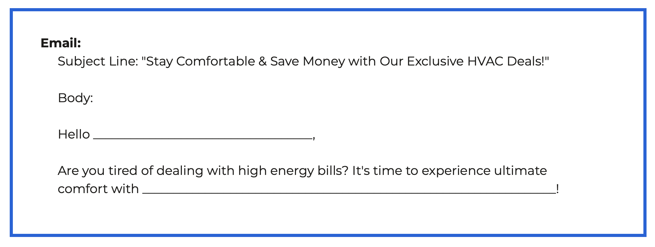 Email Template example: Stay Comfortable & Save Money