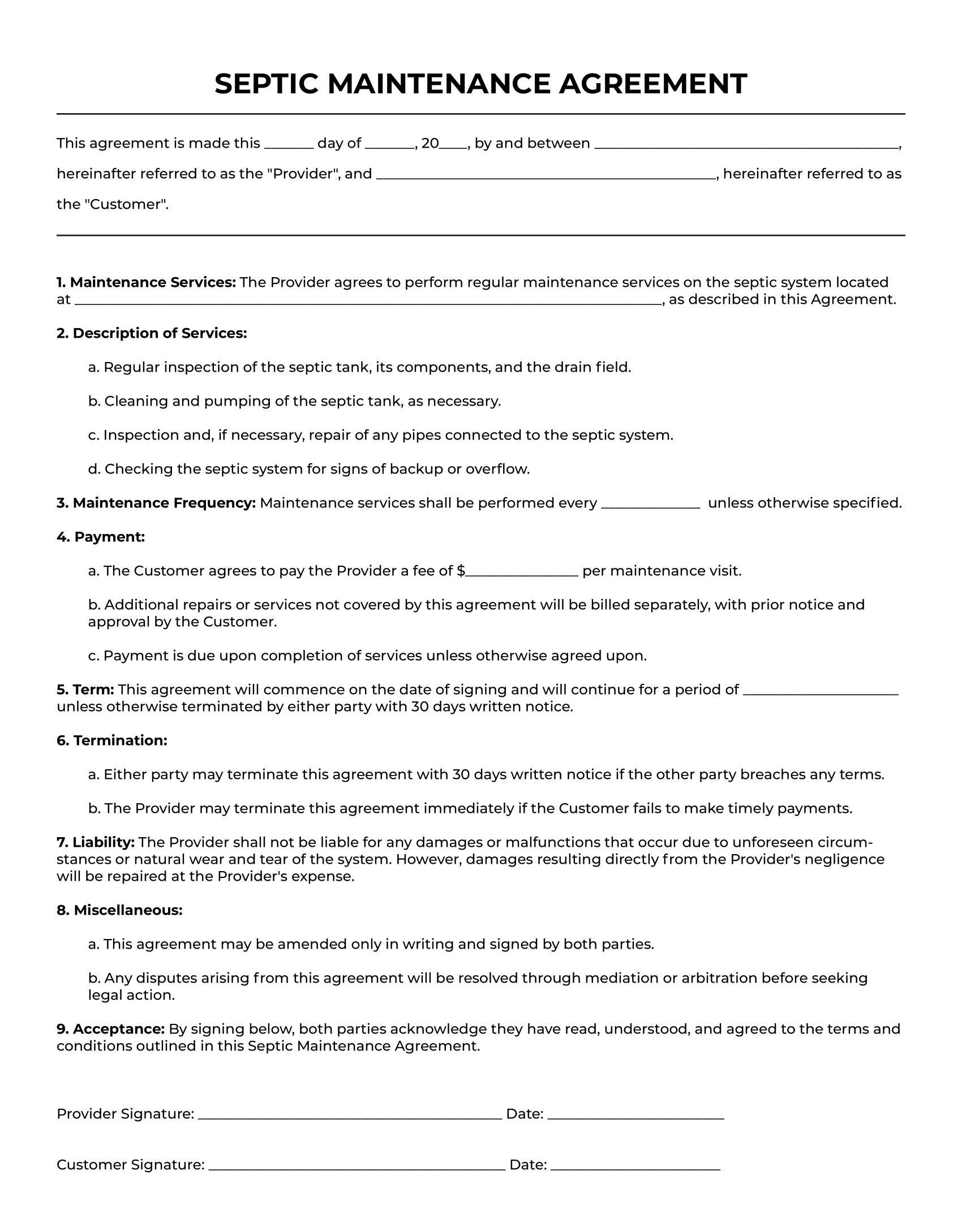 Free Septic Maintenance Agreement Template from ServiceTitan