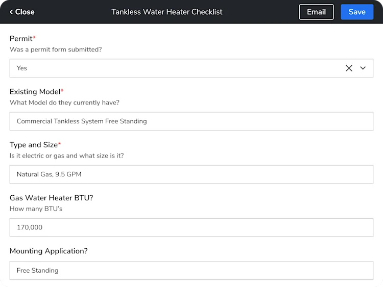 Tankless Water Heater Checklist example