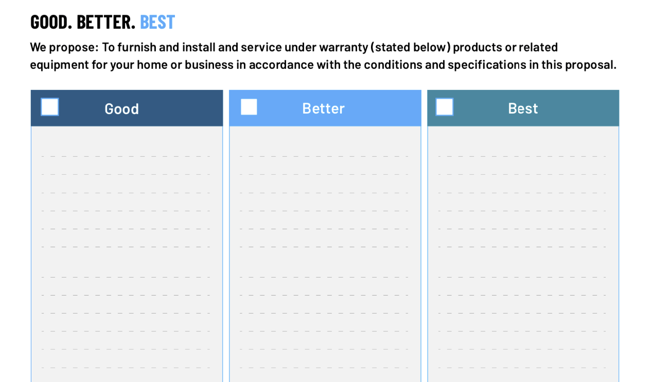 ServiceTitan's Good Better Best proposal options 