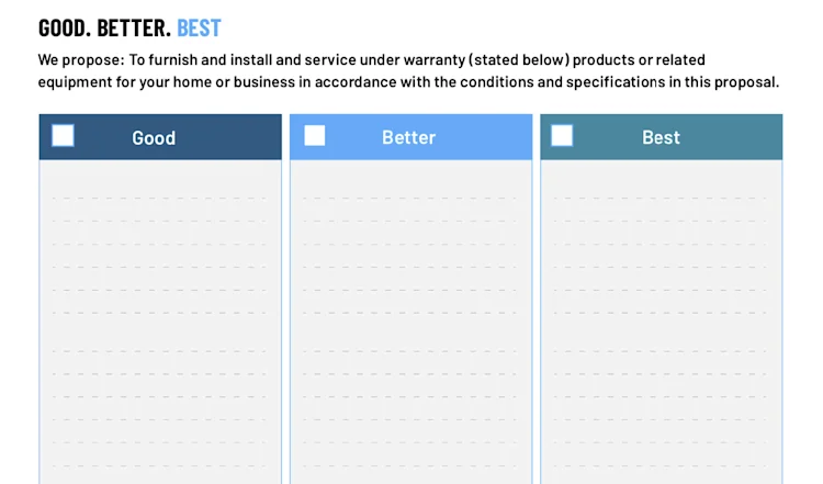 ServiceTitan's Good Better Best proposal options