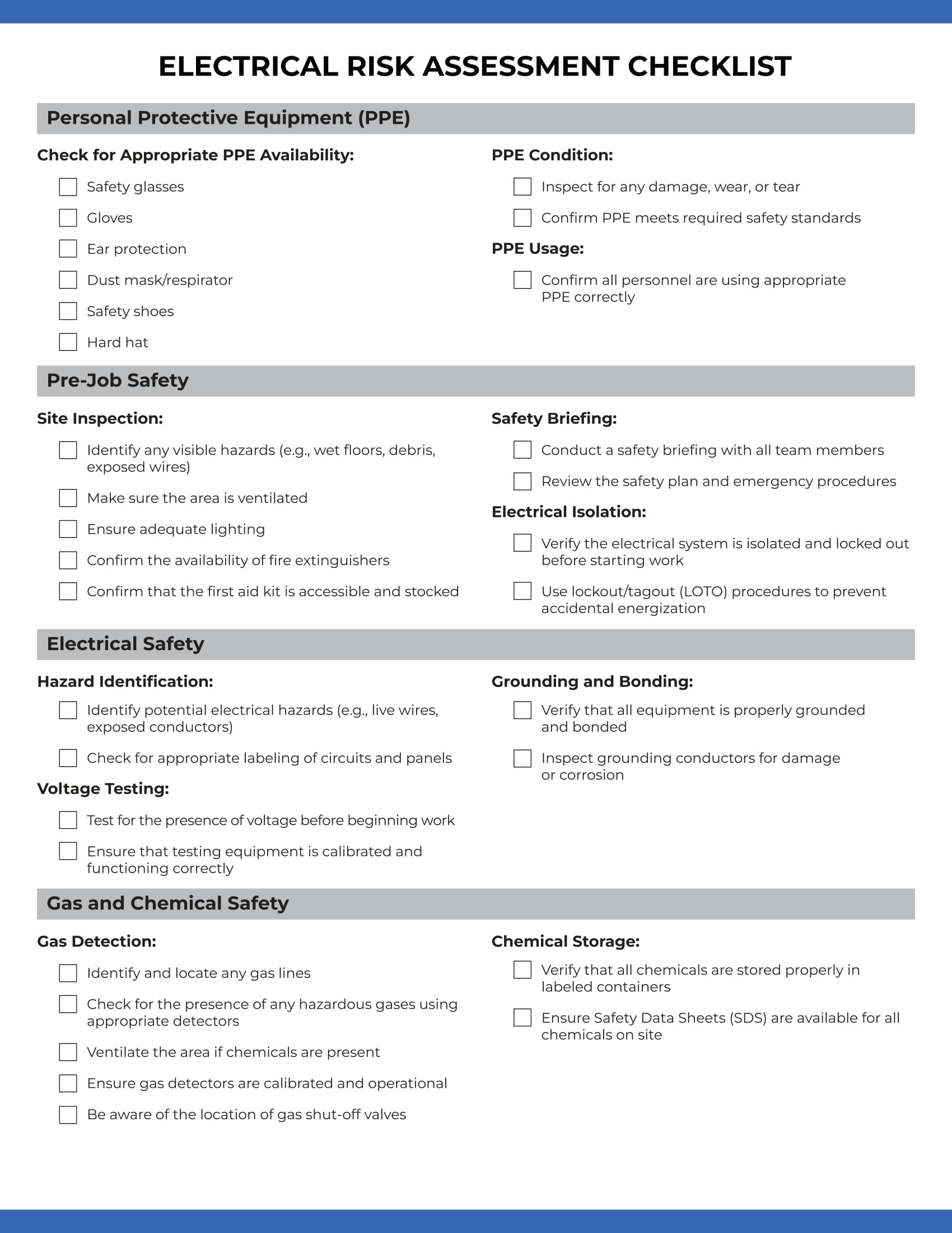 Electrical Risk Assessment Checklist: Page 1 of 2