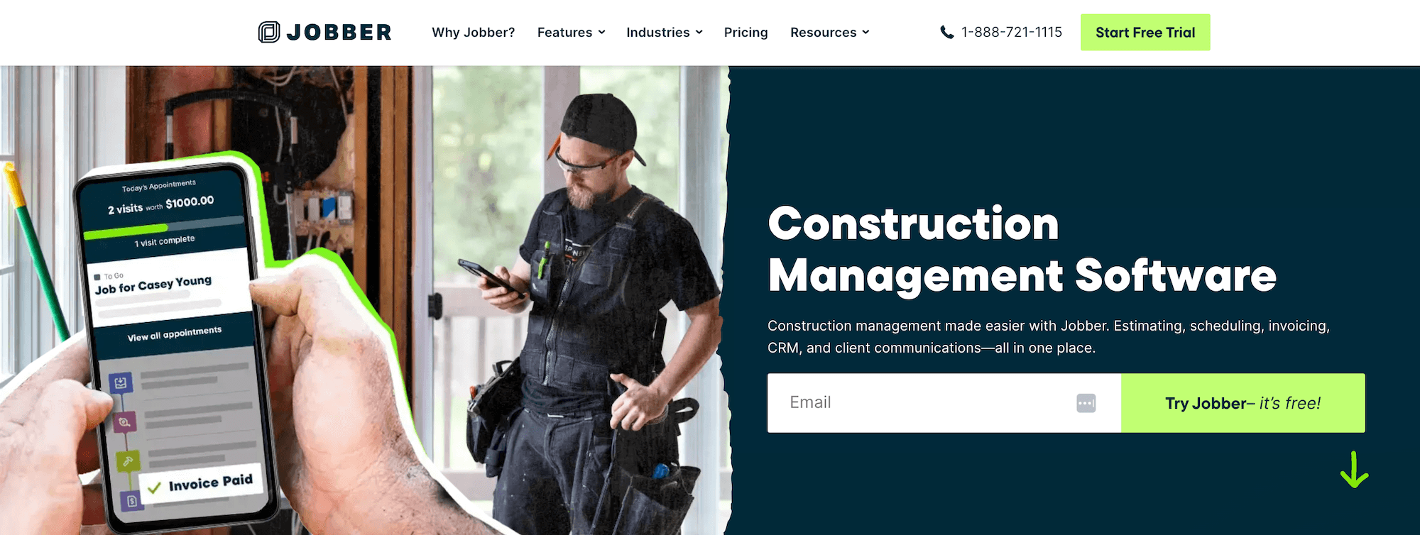 Jobber Construction Management Software Landing Page