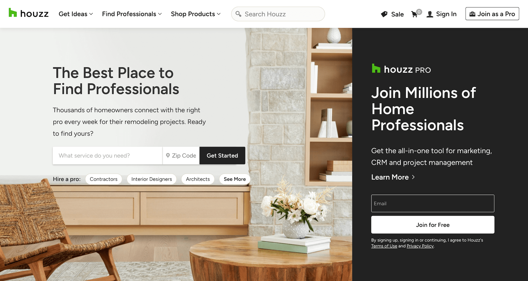 Houzz homepage: The Best Place to Find Professionals