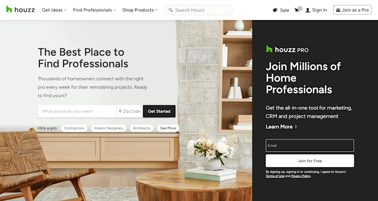 Houzz homepage: The Best Place to Find Professionals