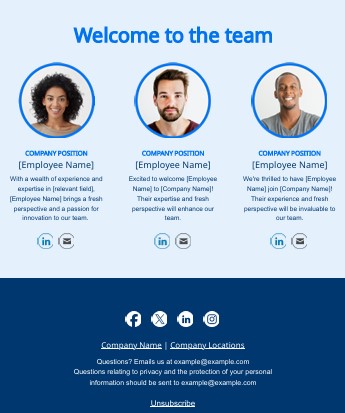 Welcome to the Team newsletter