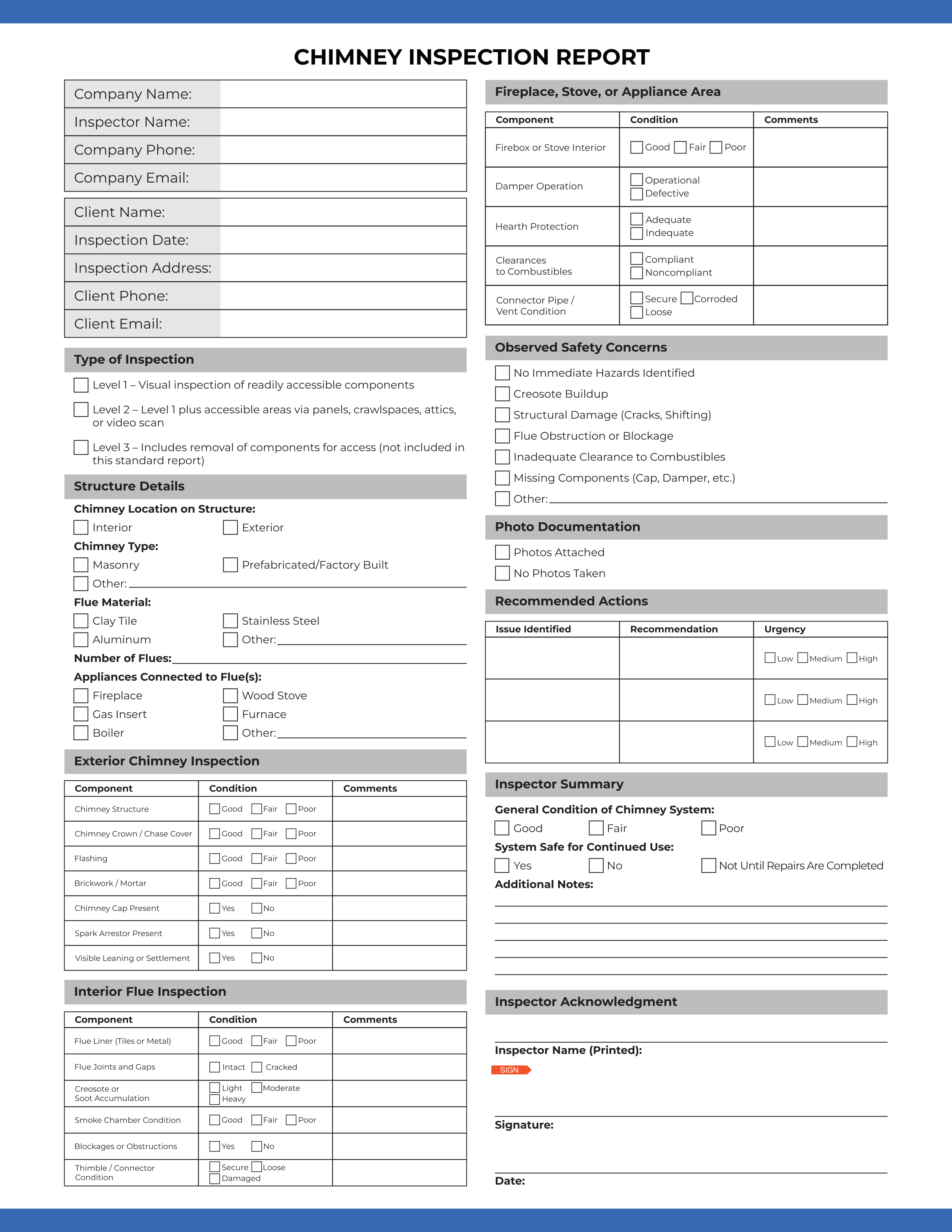 Chimney Inspection Report Template: Page One