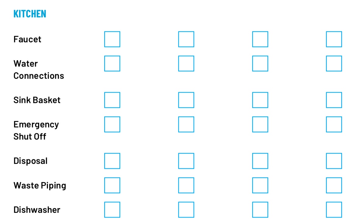 Residential Plumbing Inspection Checklist Template: Kitchen
