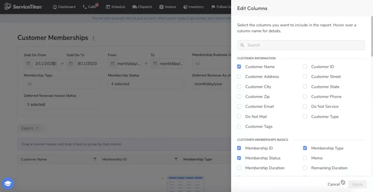 Filter datasets using dozens of KPIs within ServiceTitan