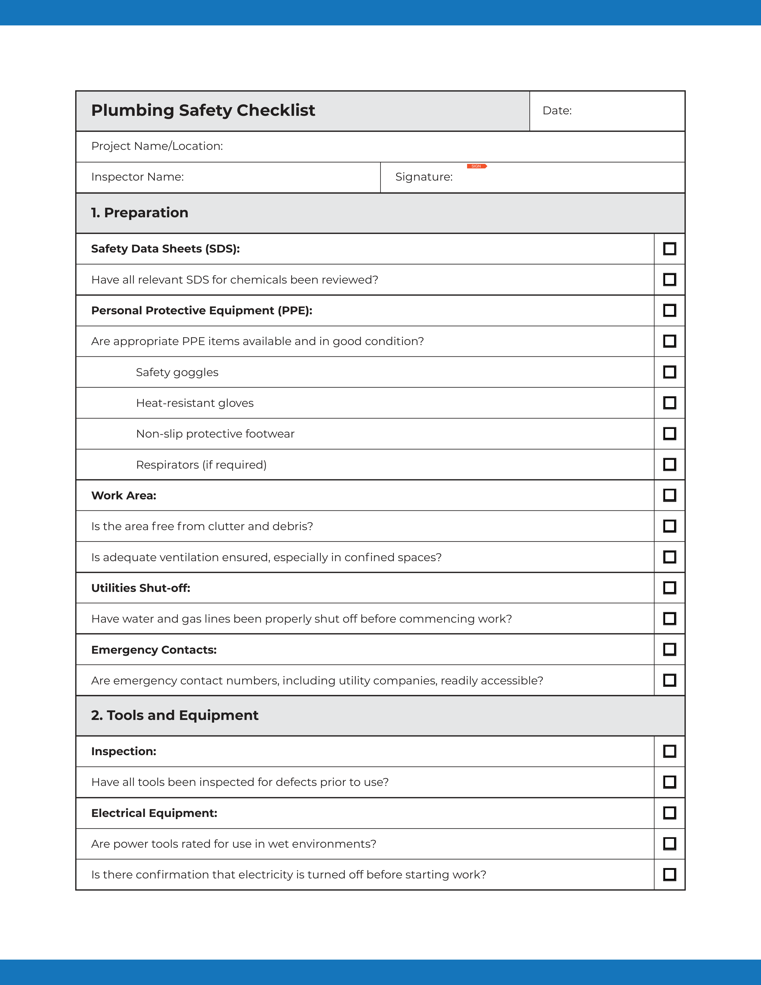 Plumbing Safety Checklist (Page 1 of 3)