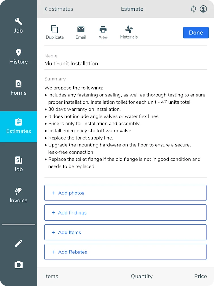 Multi-Unit Installation Estimate example