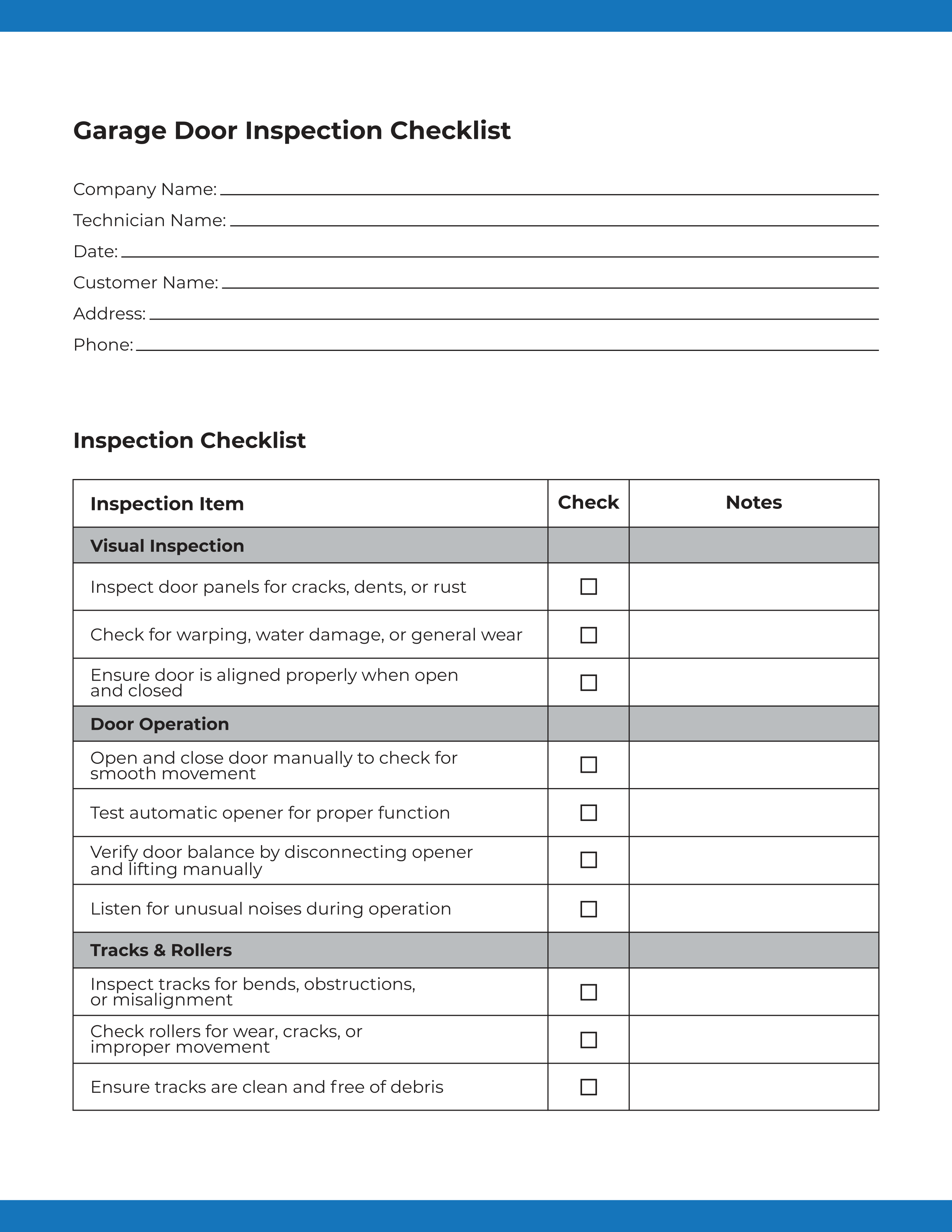 Garage Door Inspection Checklist: Page 1 of 2