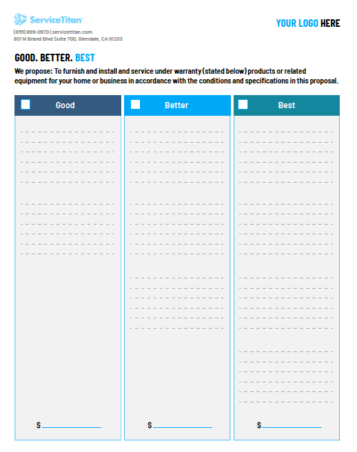 pix Good Better Best Hvac Proposal hvac proposal template present options