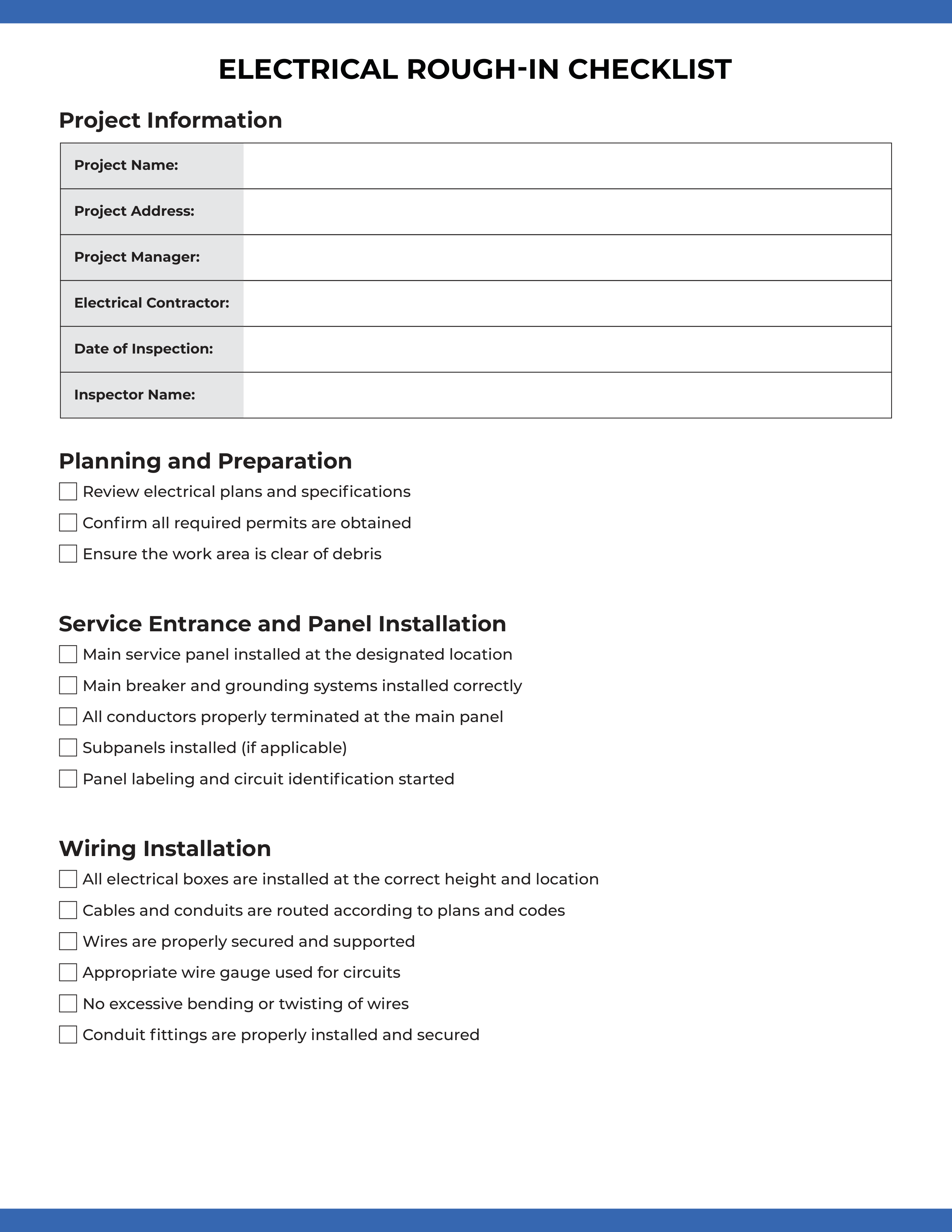 Electrical Rough-In Checklist: Page 1 of 2