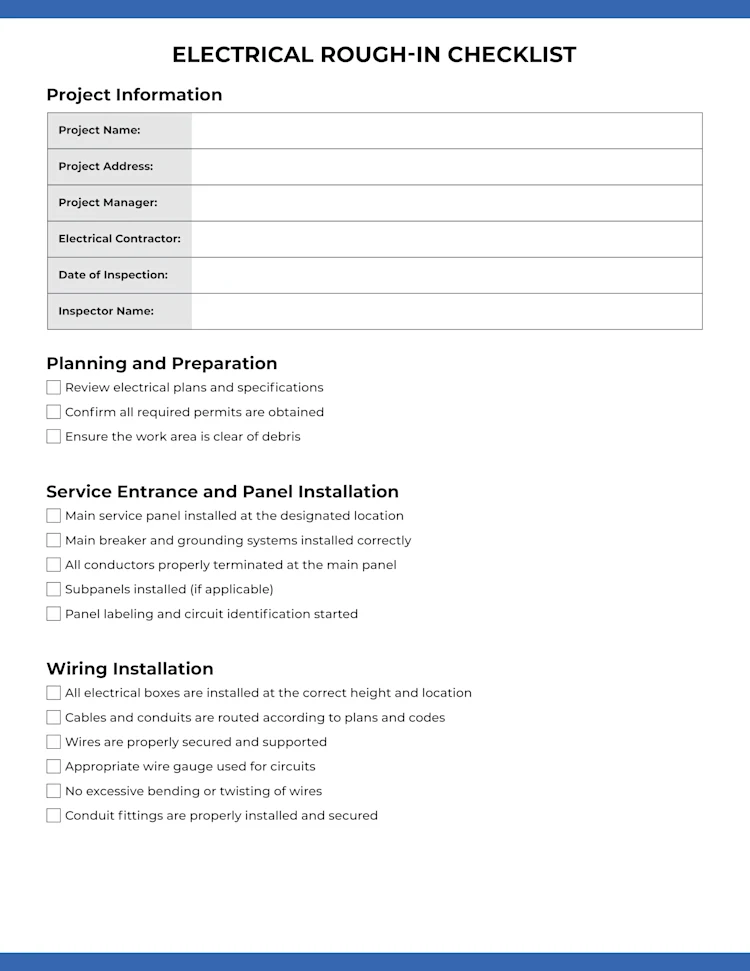Electrical Rough-In Checklist: Page 1 of 2