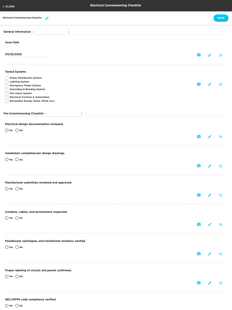 Electrical Commissioning Checklist: Custom Form with ServiceTitan