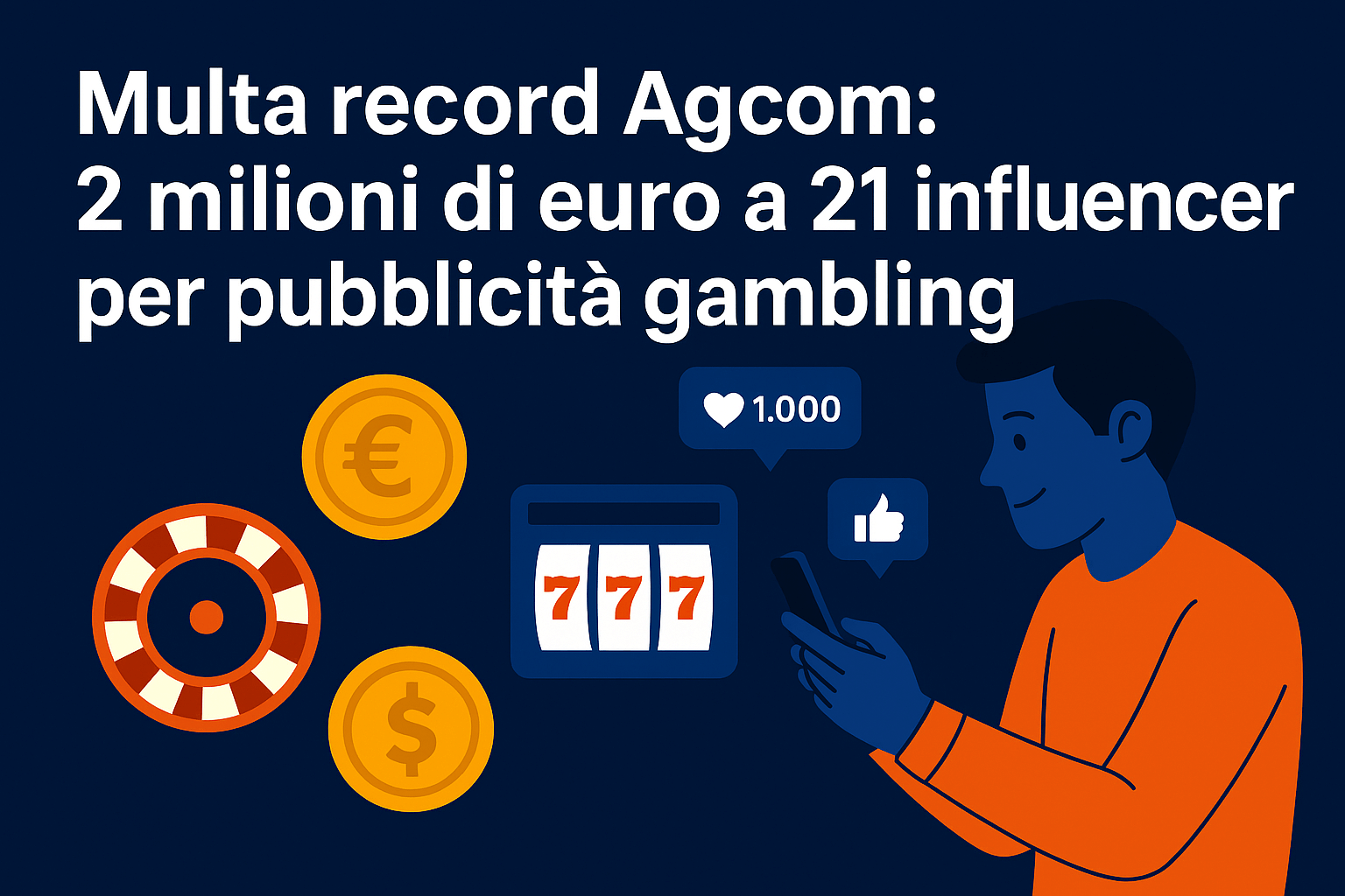 Multa record Agcom: 2 milioni di euro a 21 influencer per pubblicità gambling