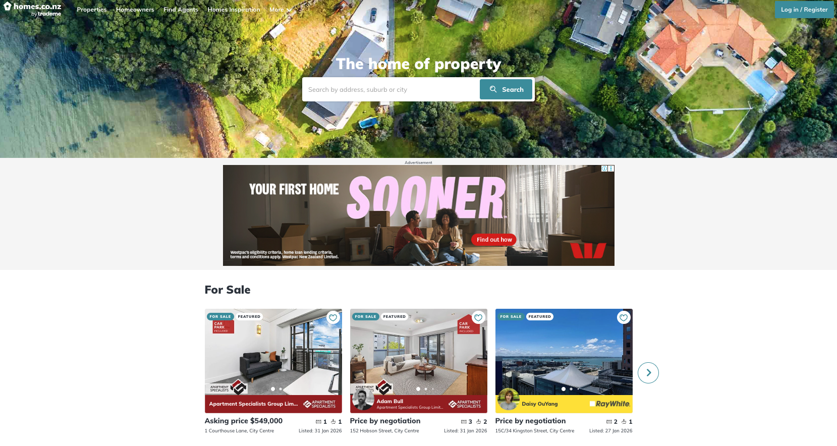 Homes.co.nz 2026 property interface as featured in a Quashed article on home valuation tools.