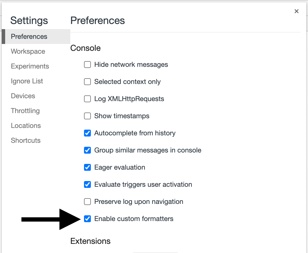 enable chrome formatters 2