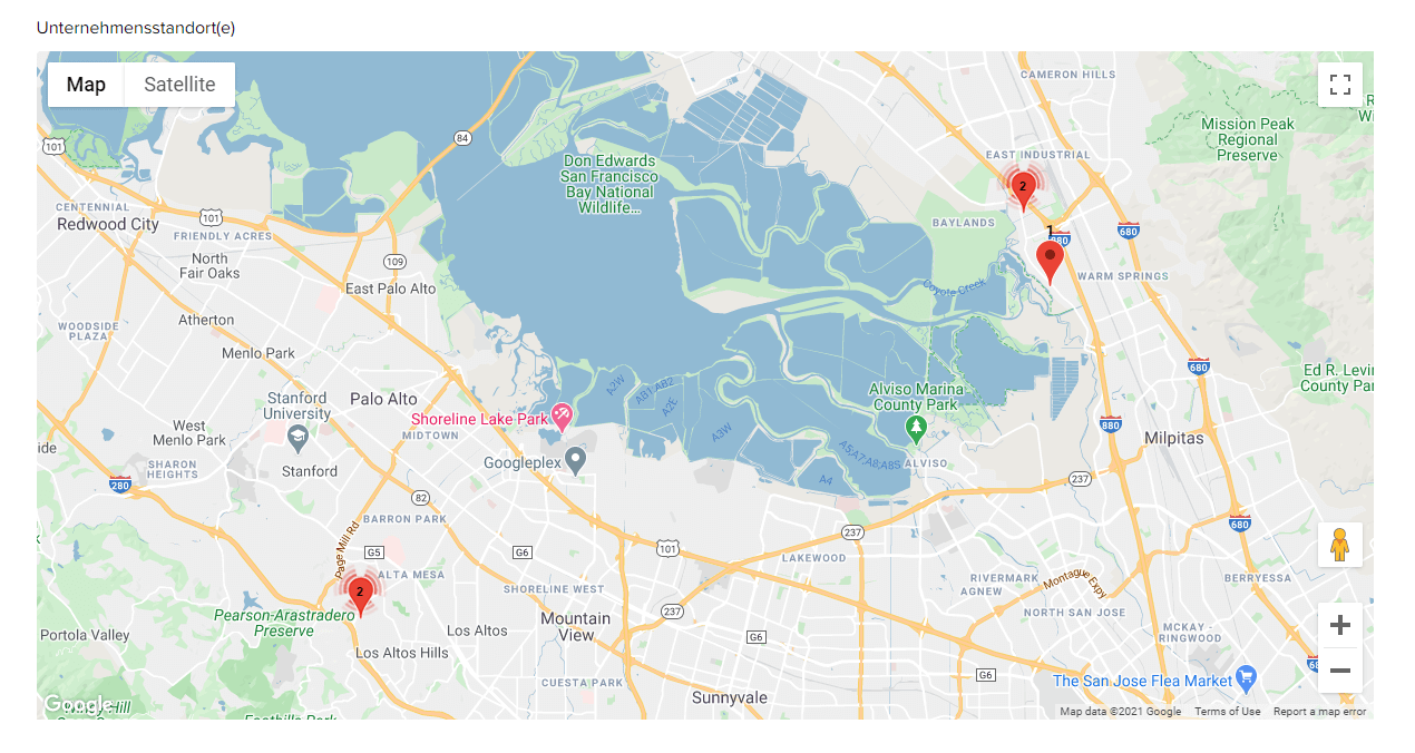 Karte von Unternehmensstandorten