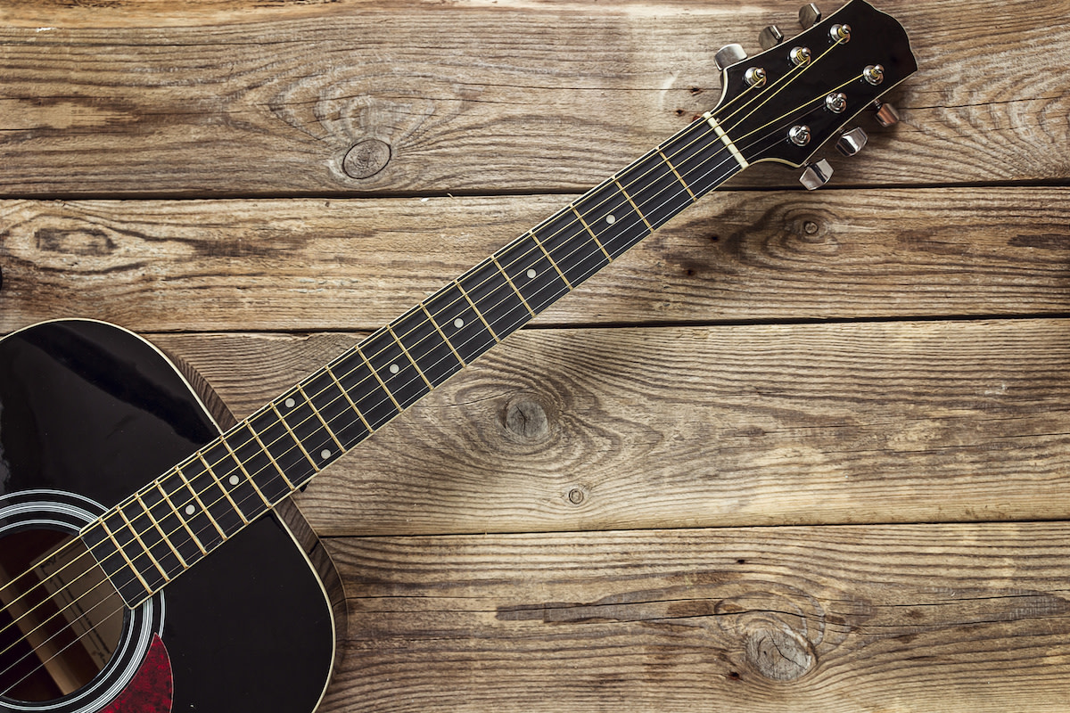 Acoustic guitar on wood