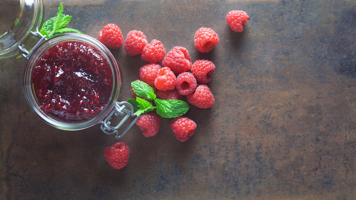 raspberry jelly with fresh raspberries