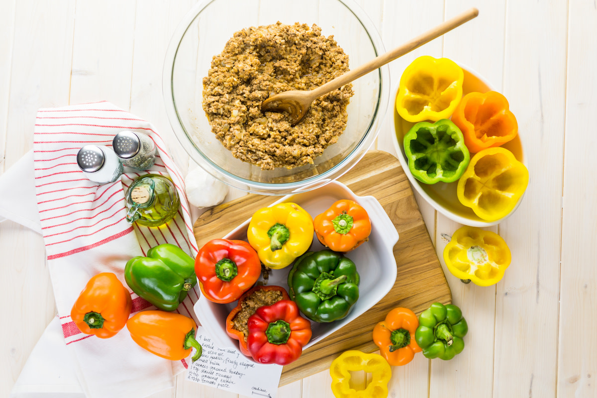 Ingredients for couscous stuffed bell peppers