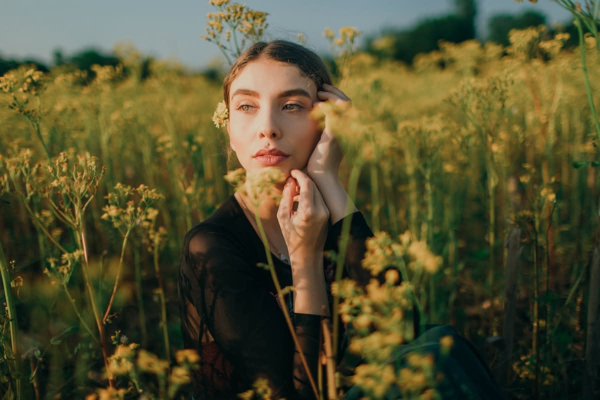 portrait of women in yellow flowers