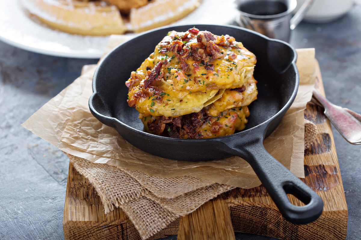 fried tomatillo in an iron skillet