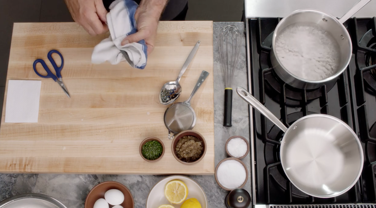 Thomas Keller preparing kitchen utensils and boiling water