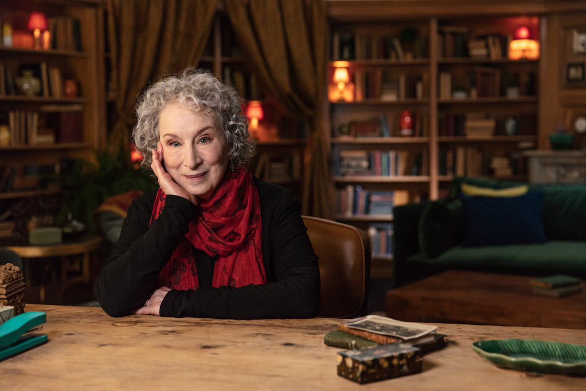 Margaret Atwood at desk