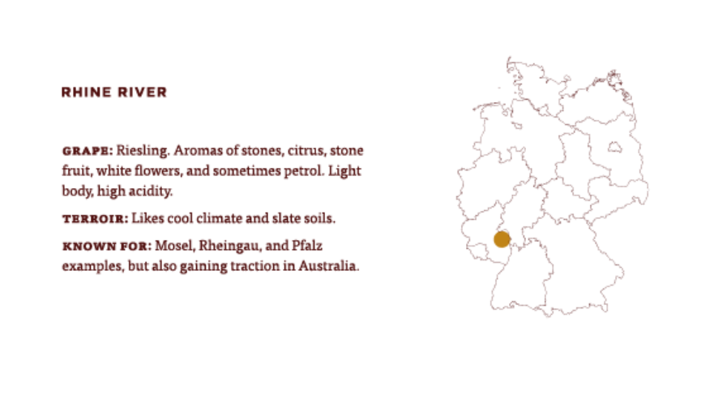 a map of germany where they grow riesling wine near the rhine river