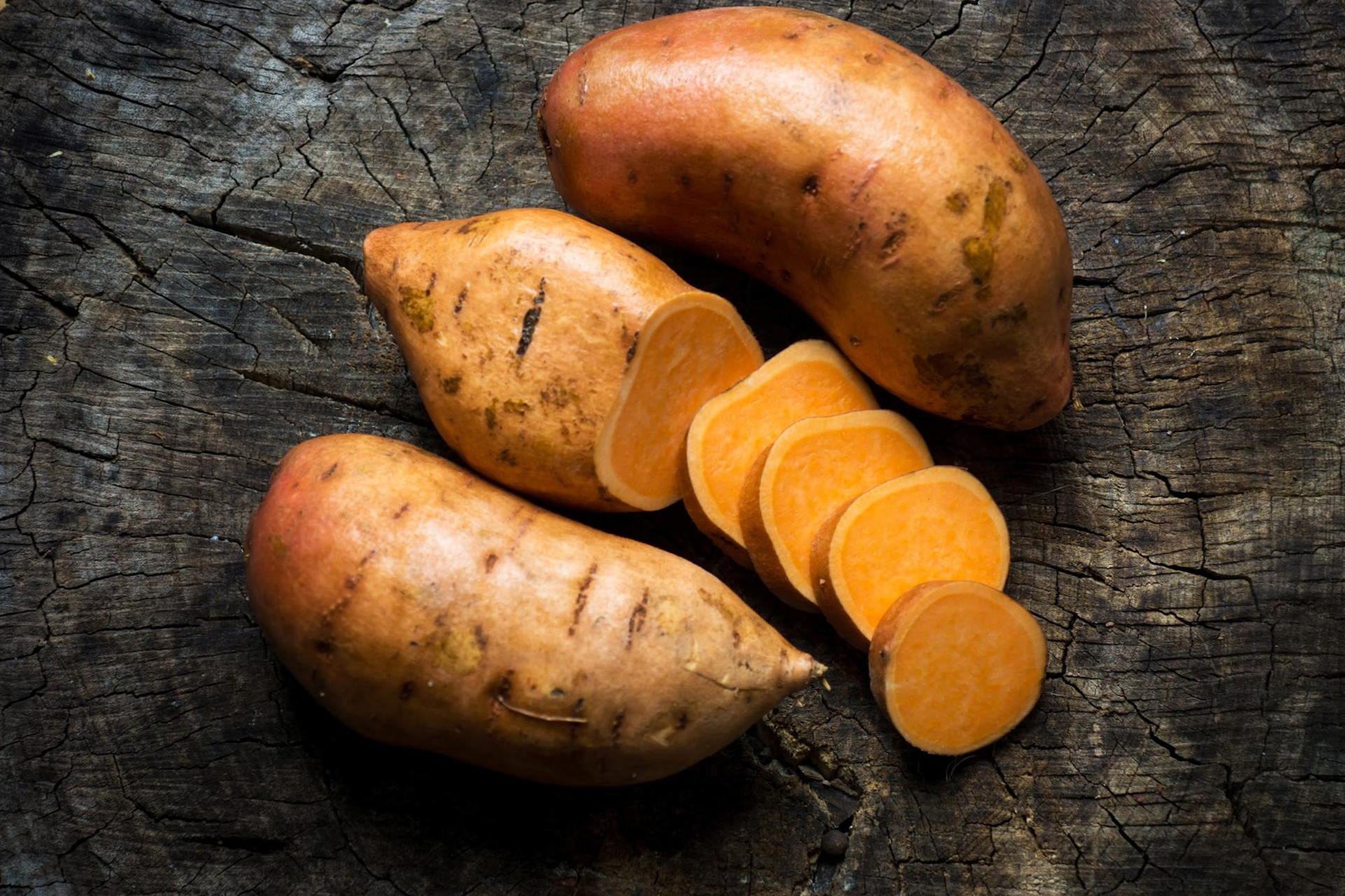 A sliced sweet potato