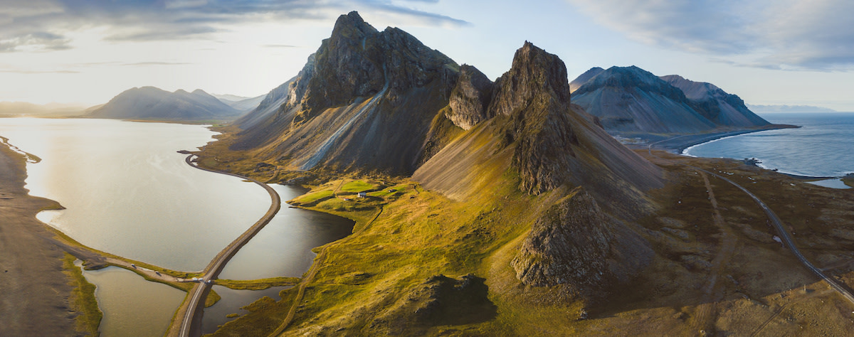 Landscape photo of Iceland mountains and water