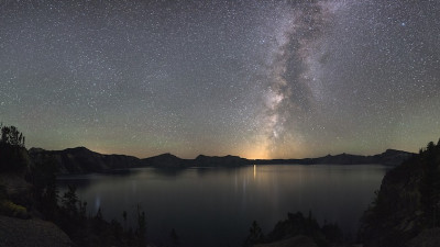 Picture of milky way over lake at night