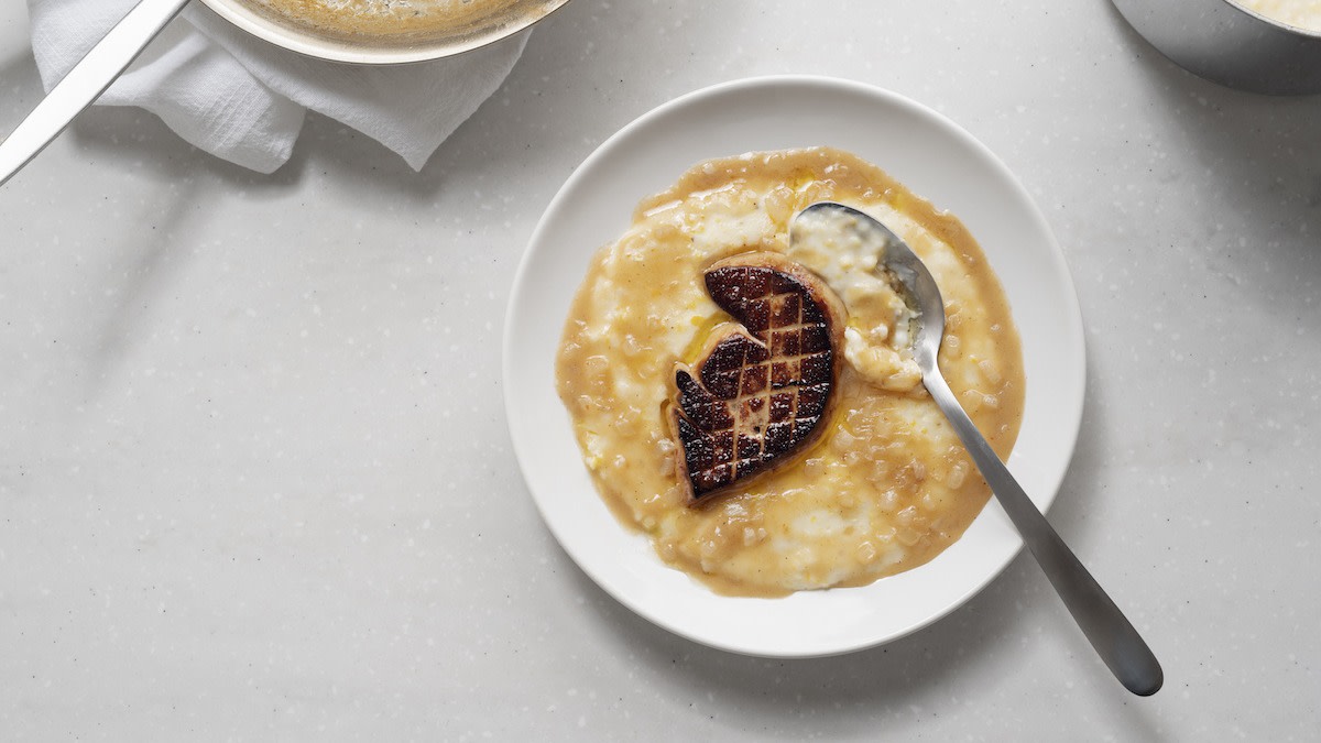 Foie gras with grits. 