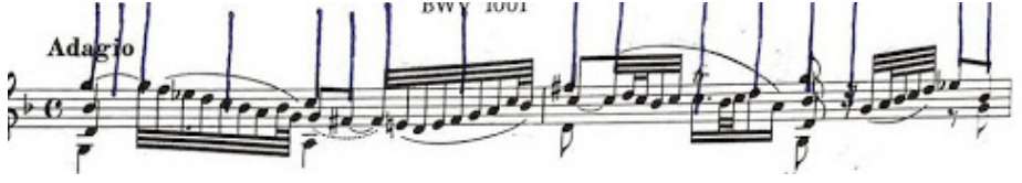 Adagio of Bach’s Sonata No. 1 in G-minor marked up