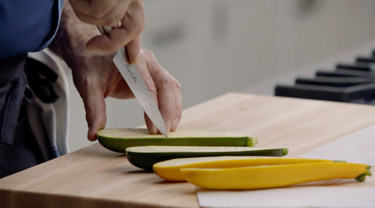 Thomas Keller scoring a zucchini 