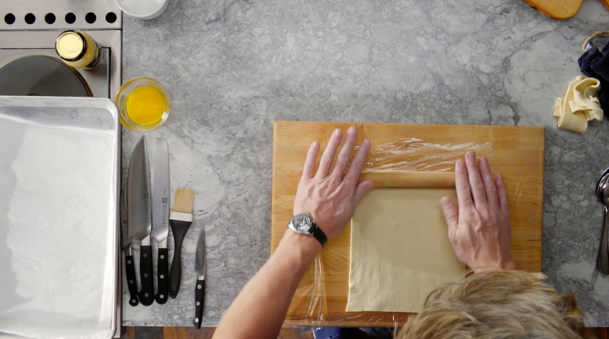 Gordon Ramsay rolling out puff pastry