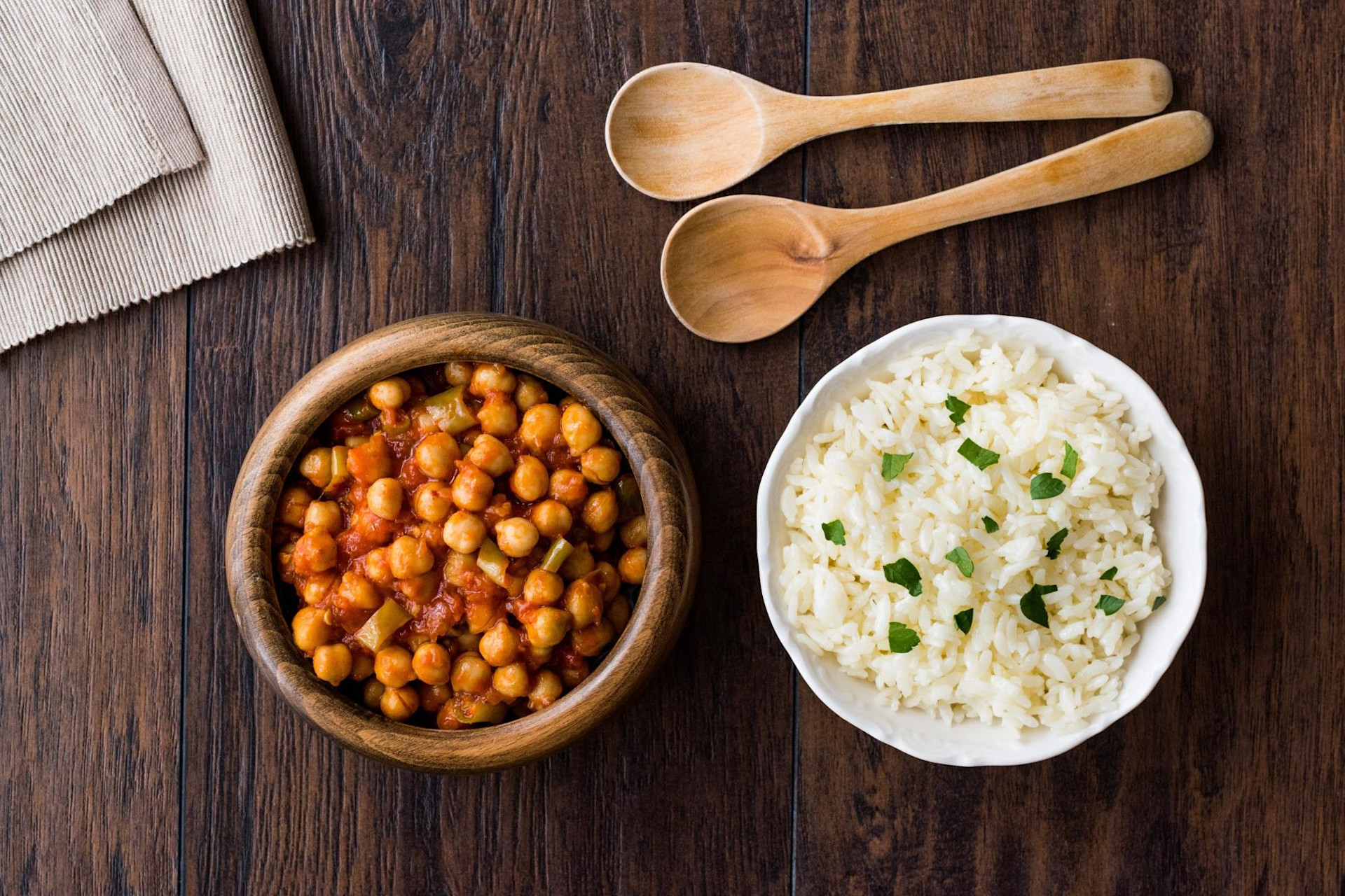 Chana masala and chickpeas with white rice