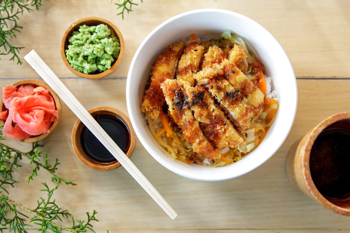 Chicken katsu with condiments