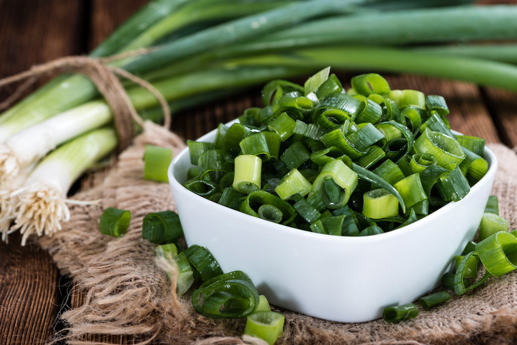 chopped scallions in a bowl