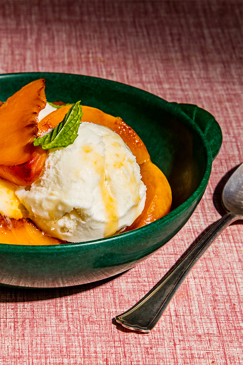 Recipes | Frozen Greek Yogurt with Caramelized Peaches and Mint | Chobani®