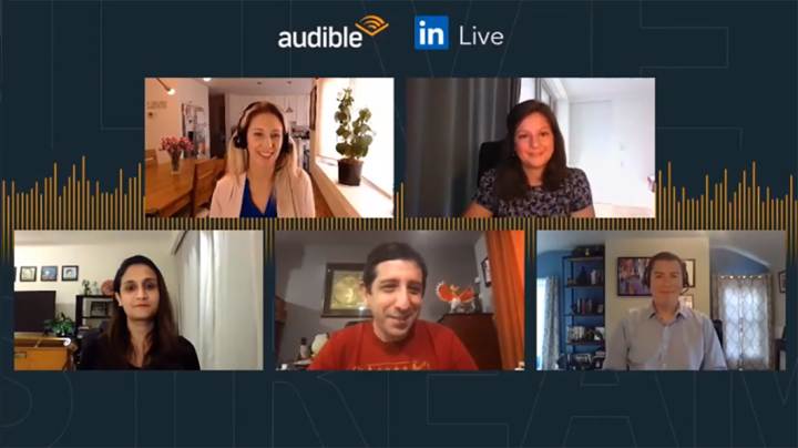 Audible employees talk during the LinkedIn Live. 