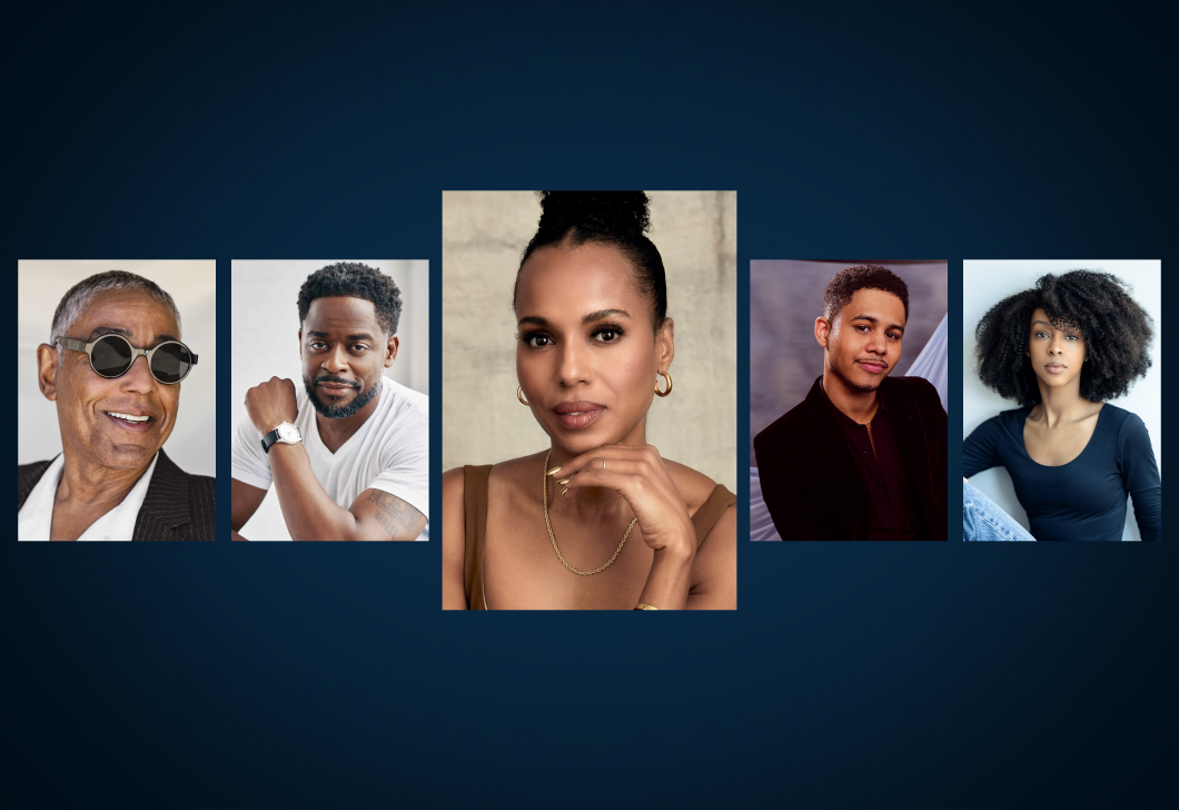 Headshots of Giancarlo Esposito, Dulé Hill, Kerry Washington, Rhenzy Feliz, and Ebony Obsidian.